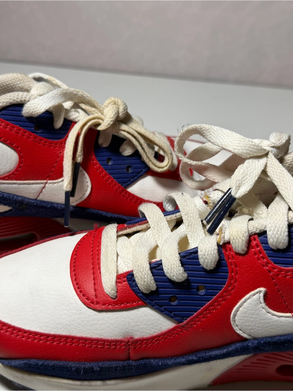 Nike Air Max 90 GS "USA" White Red Blue Sneakers Size 5.5Y - Picture 6 of 8